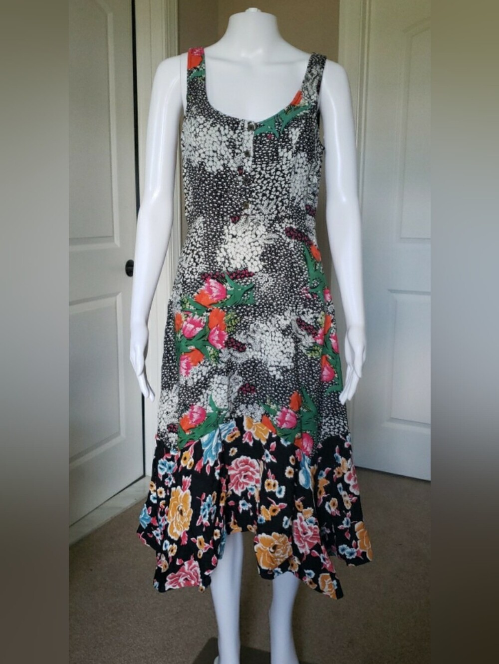 Anthropologie Maeve Mixed-Print High-Low Floral Dress